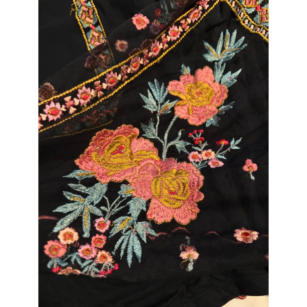 Sundance Dress Boho Floral Embroidered Mesh Black Keyhole Back Petites PM - Picture 4 of 8
